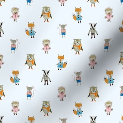 Forest Friends Woodland Animals Water Colors in Baby Blue