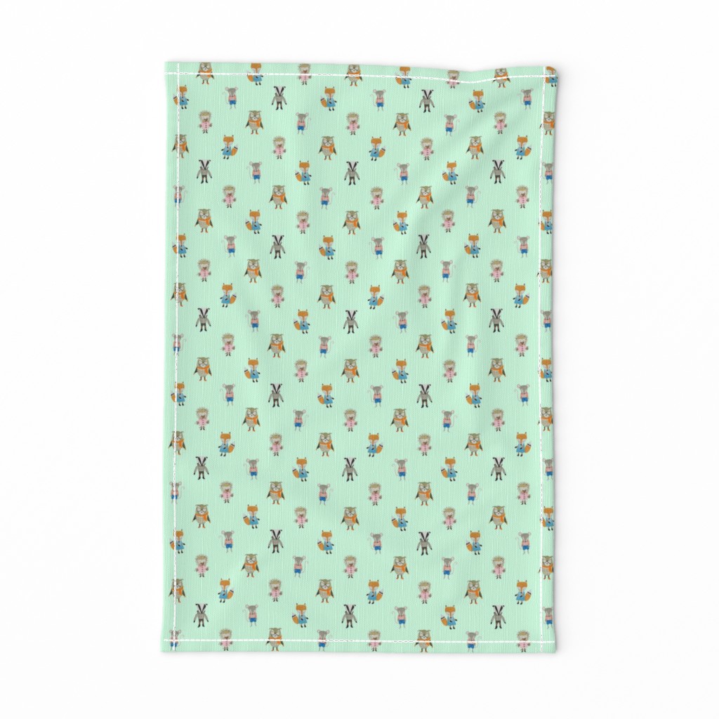 Forest Friends Woodland Animals Water Colors in Mint Green