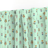 Forest Friends Woodland Animals Water Colors in Mint Green