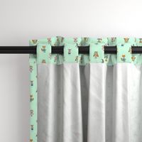 Forest Friends Woodland Animals Water Colors in Mint Green