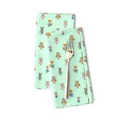 Forest Friends Woodland Animals Water Colors in Mint Green