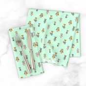 Forest Friends Woodland Animals Water Colors in Mint Green