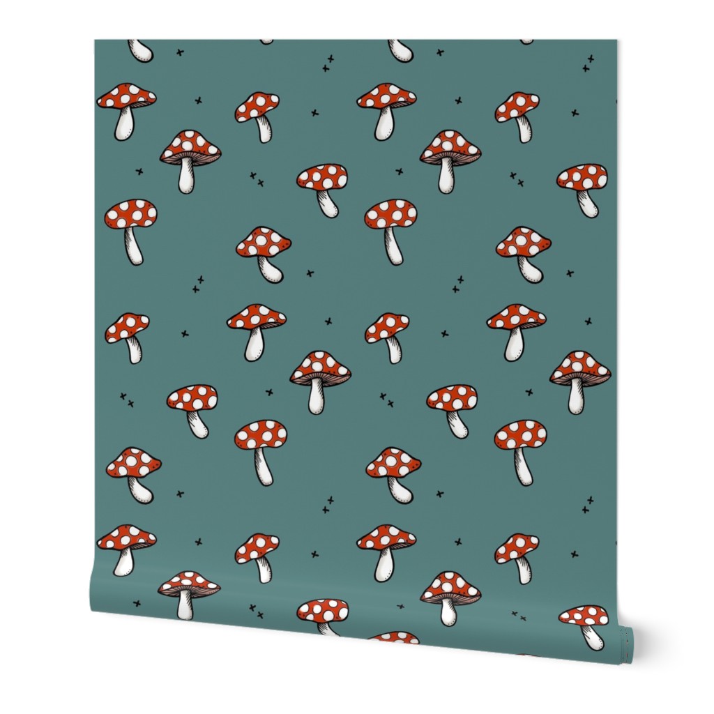 Mushrooms on Teal