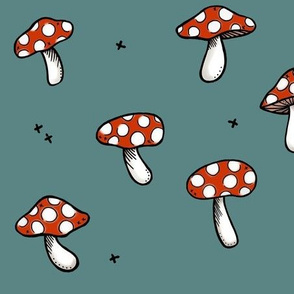 Mushrooms on Teal