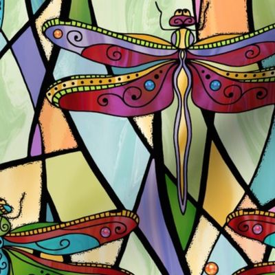 Dragonflies on stained glass windows