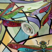 Dragonflies on stained glass windows