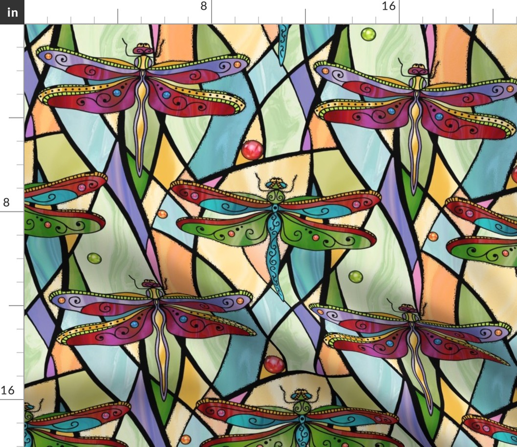 Dragonflies on stained glass windows