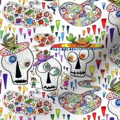 Day of the Dead Sugar Skull Pinatas, large scale, rainbow white