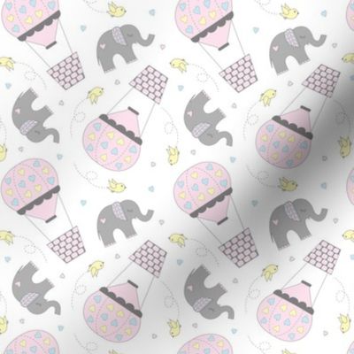 Elephants and Hot Air Balloons Pink