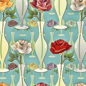 antiqued roses in vases