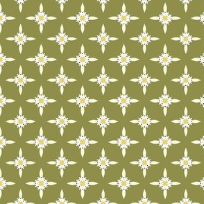 Tiny Yellow Flowers on Olive Green