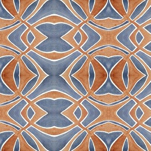 Deep Blue and Rust Watercolor Symmetry