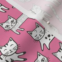 Cats Black&White with Stripes Dark Pink