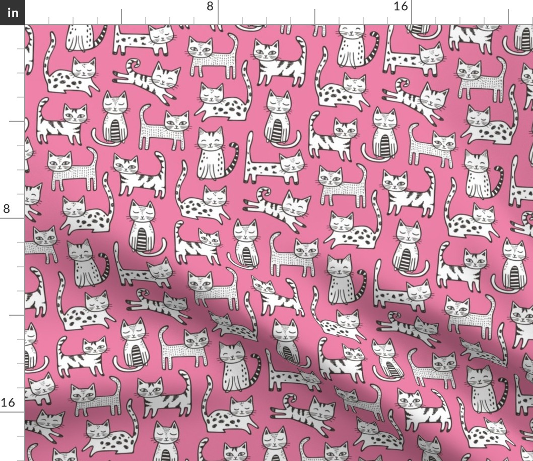 Cats Black&White with Stripes Dark Pink