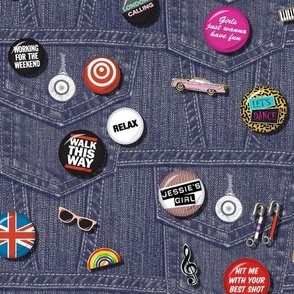 '80s Rock & Roll Flair* || buttons pins pinbacks music retro denim rock and roll band typography words fashion friendship punk emo
