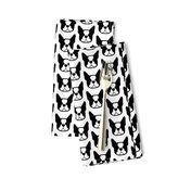 Boston Terrier fabric - Boston face silhouettes in black & white