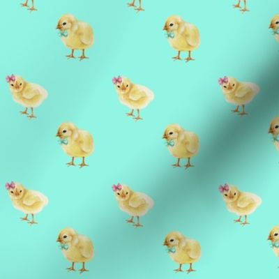 Chicks in Bows and Bowties, Easter Chicks on Bright Mint