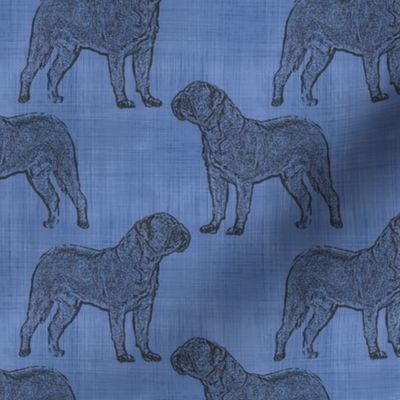 Dogue de Bordeaux stamp on linen - blue