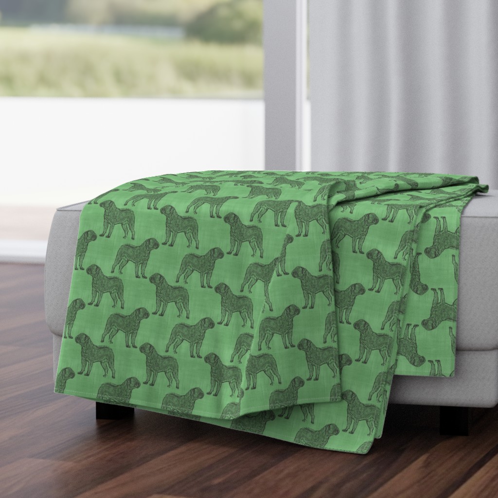 Dogue de Bordeaux stamp on linen - green