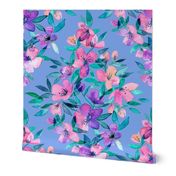 Diamond lattice watercolor floral - pink, purple, blue