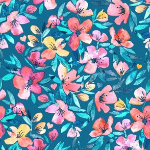 Teal Summer Floral in Watercolors