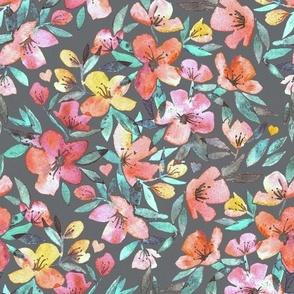 watercolor spring floral on dark grey