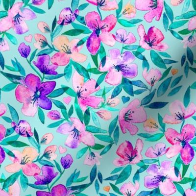   Light blue and purple spring floral - large