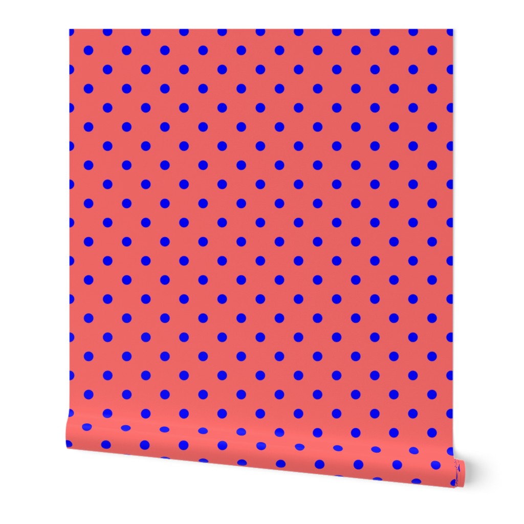 Royal Blue Polka Dots on Salmon