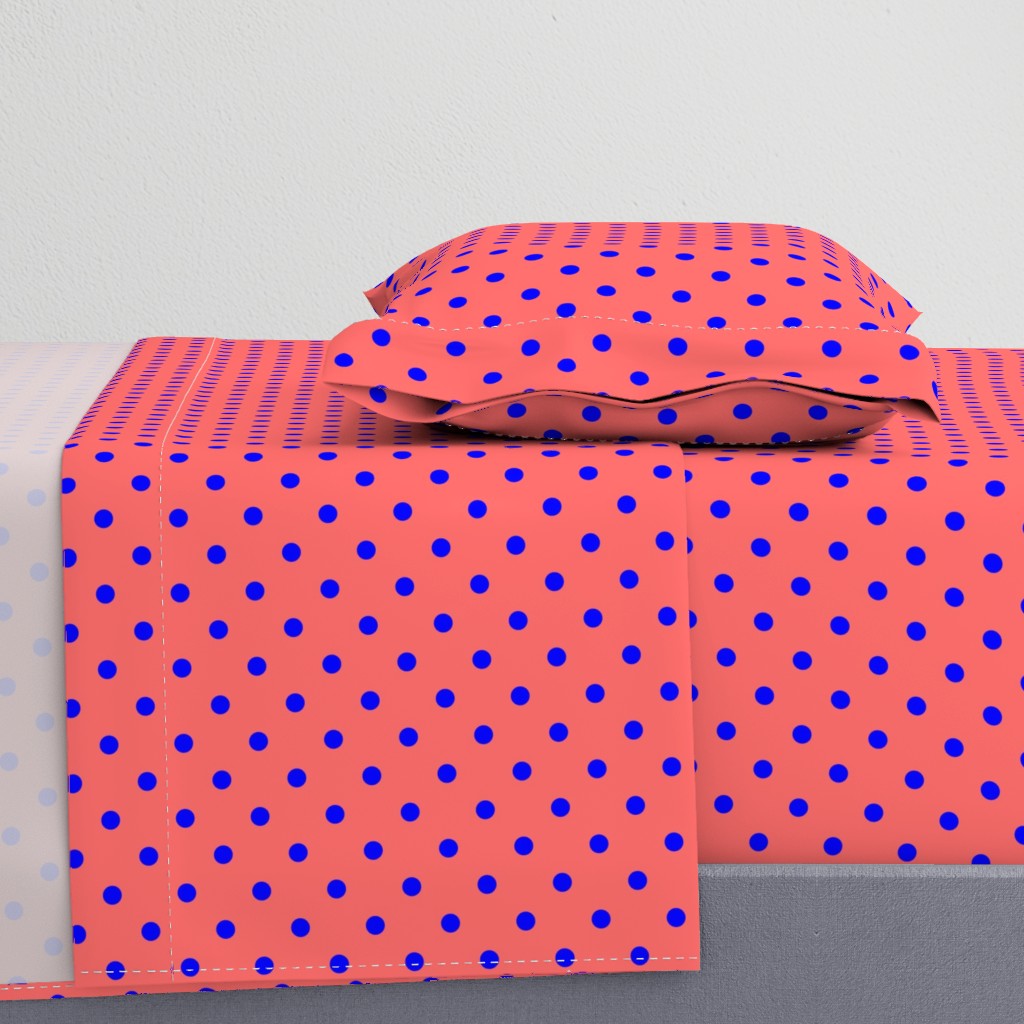 Royal Blue Polka Dots on Salmon