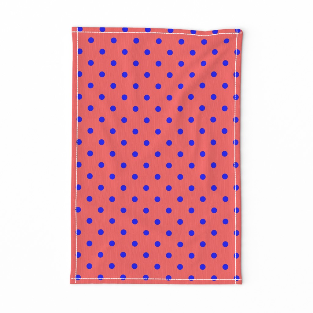 Royal Blue Polka Dots on Salmon