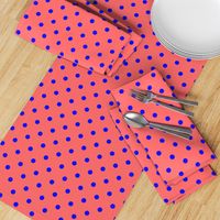 Royal Blue Polka Dots on Salmon