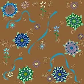 Kids Box Turtles with Floral Geometric Patterns, Ribbons and Nature in Jewel Tone Dark Brown