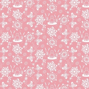 Turtle, Frogs, Flowers and Butterflies Baby Nursery in Coral Pink