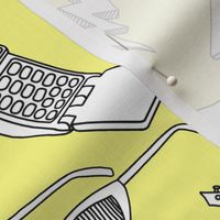 90s Life // 90s Style Illustrations on Fabric, Wallpaper & Gift Wrap // Black and White Illustrations on Yellow