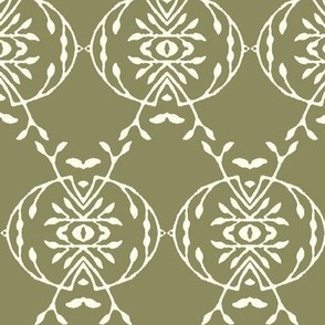 Leafy Vines in Cream Over Green