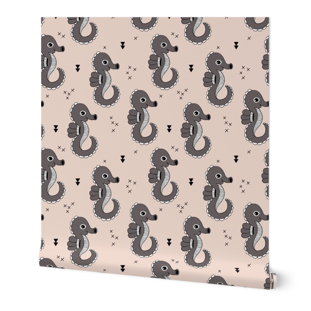 Sea horse baby geometric ocean sea life illustration design gender neutral beige