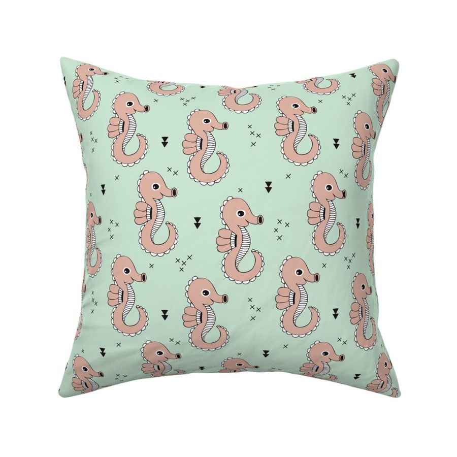 Sea horse baby geometric ocean sea life illustration design gender neutral mint