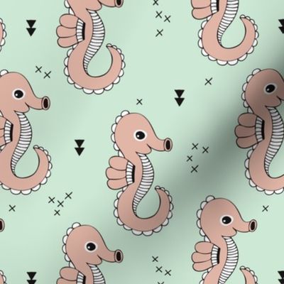 Sea horse baby geometric ocean sea life illustration design gender neutral mint