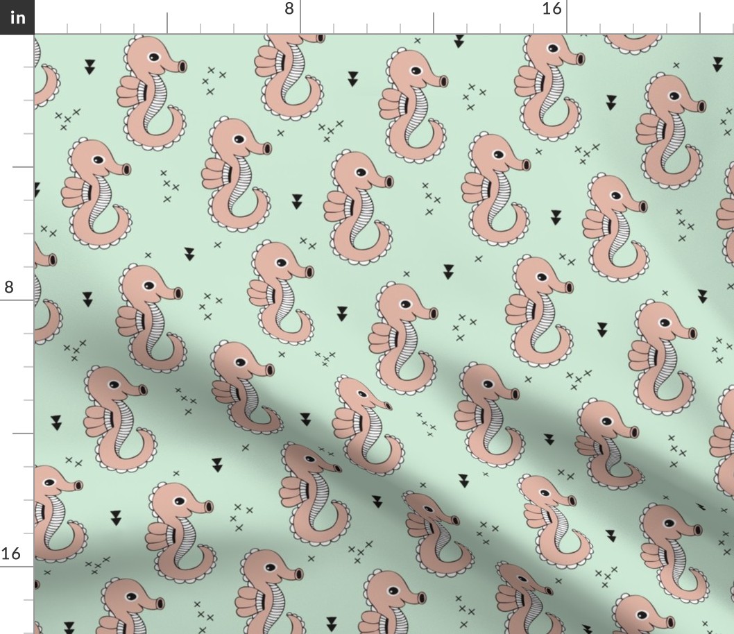 Sea horse baby geometric ocean sea life illustration design gender neutral mint