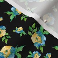 Blue Roses Black - Floral Print