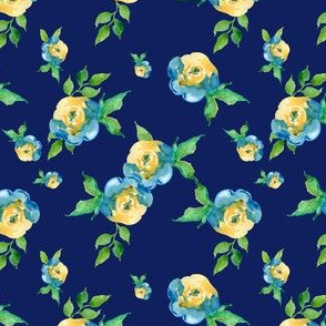 Blue Roses Dark Blue - Floral Print