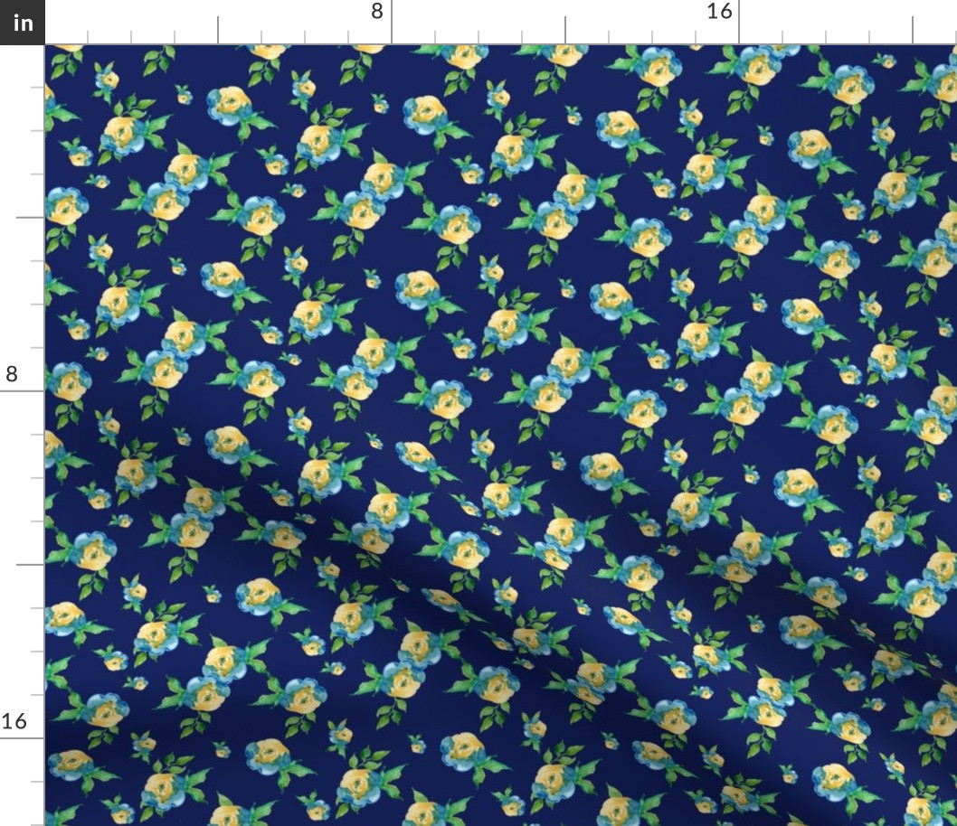 Blue Roses Dark Blue - Floral Print