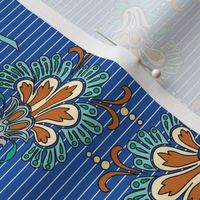 Italian Flowers Teal Green Cream Royal Blue Burnt Orange Pinstripe Floral _ Miss Chiff Designs