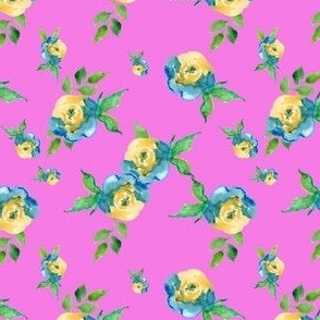 Blue Roses Pink - Print Floral