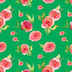 Red Roses Green - Floral Print