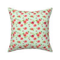 Red Roses Mint - Floral Print