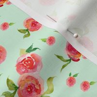 Red Roses Mint - Floral Print