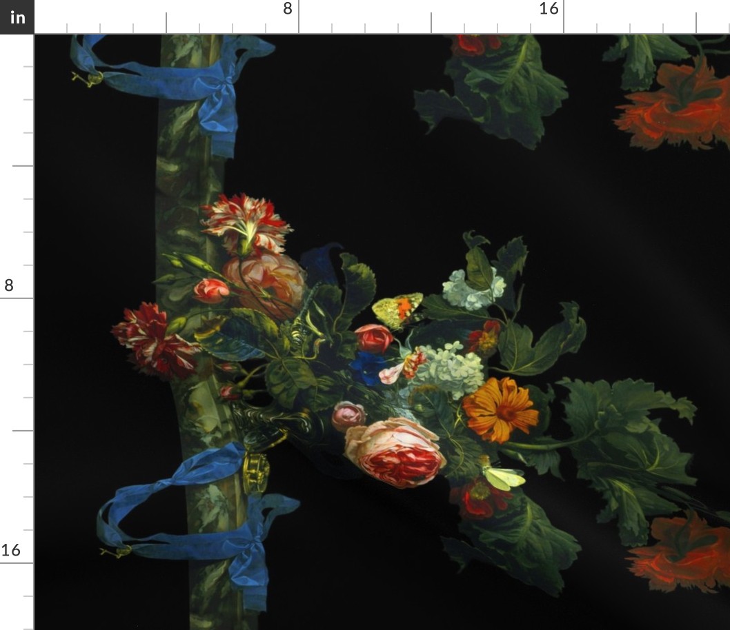 Flower Still Life With A Watch ~ Willem van Aelst ~ Border Print ~ Bright ~ 21 inch border
