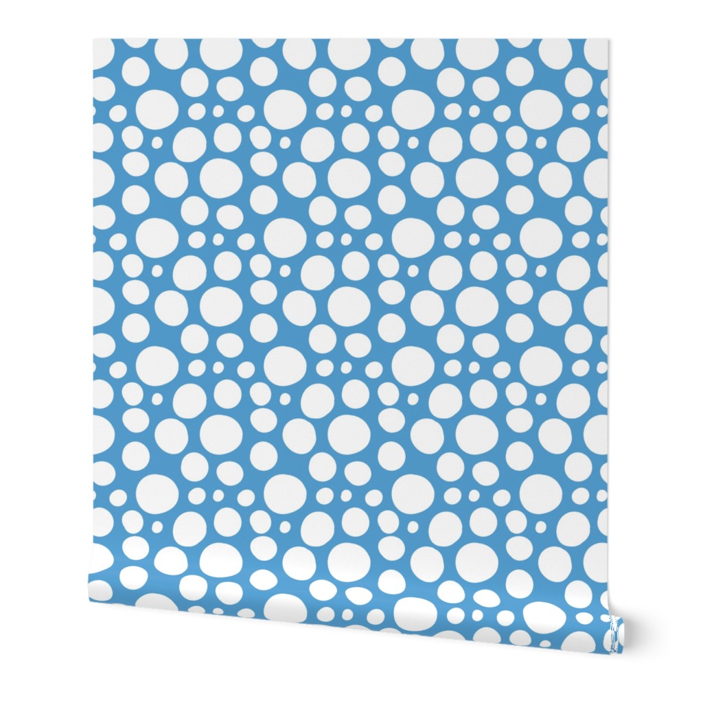 Cute Hand Drawn Poka Dot Circles BLUE and WHITE