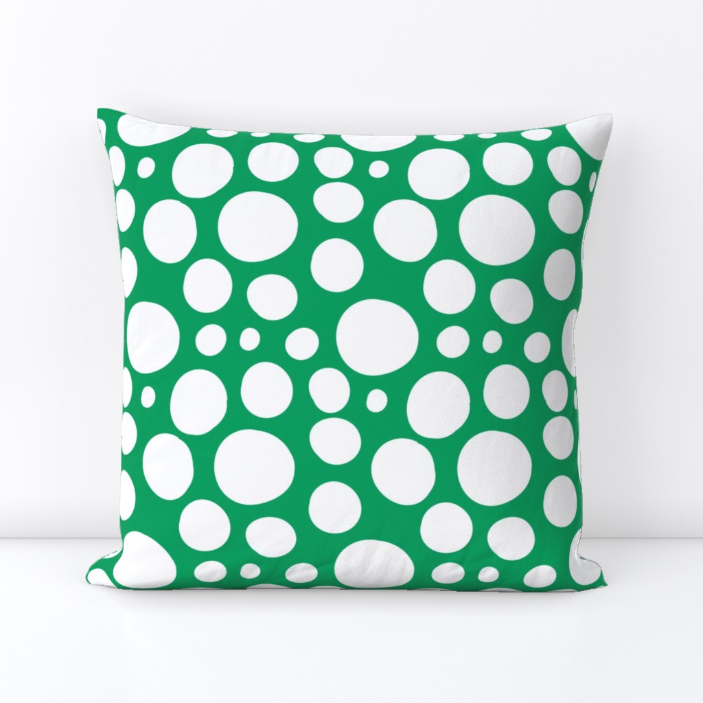 Cute Hand Drawn Poka Dot Circles GREEN and WHITE